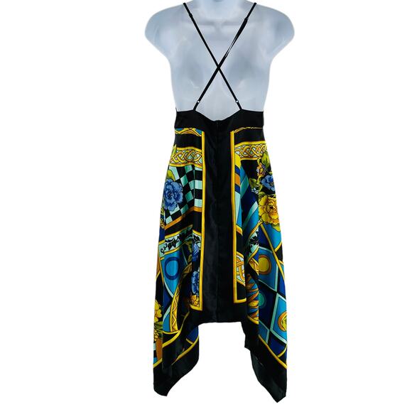 Forever 21 Vintage Black Multicolor Asymmetrical Halter Top Y2K Dress Women Sz S - Picture 3 of 12